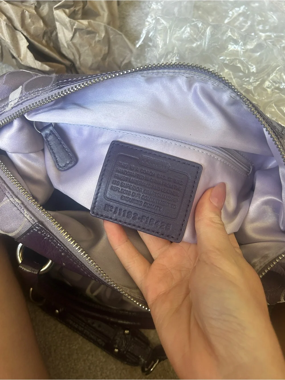 Coach Purple Signature Canvas Satchel with Leather Trim